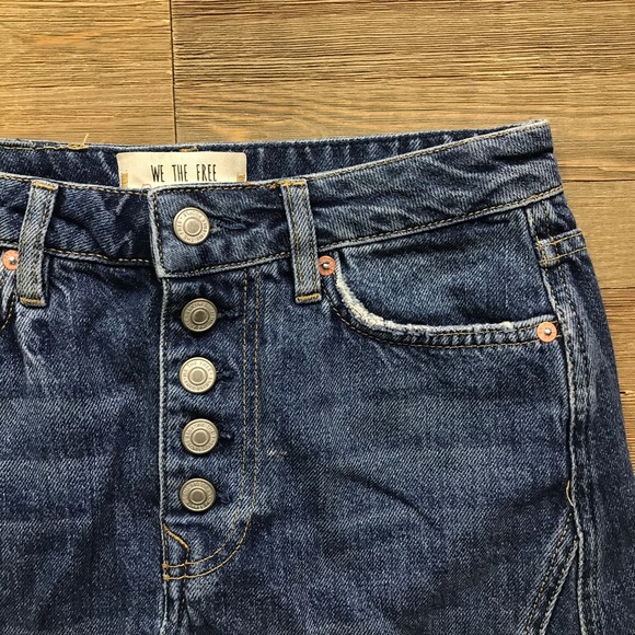 Like New Free People Denim A-Line Mini Skirt in Dark Denim - Picture 7 of 11